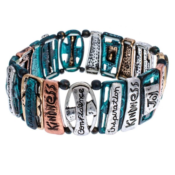 PammyJ Tri-Tone Inspirational Words with Patina Finish Stretch Bracelet - C511YMAZ3YX