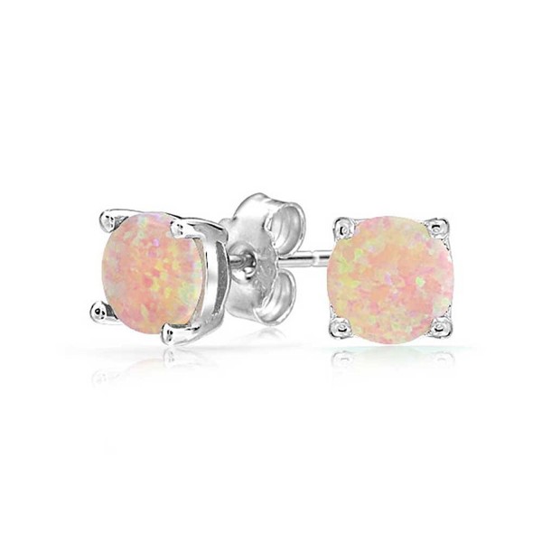 Bling Jewelry Round Simulated Pink Opal Stud earrings 925 Sterling Silver 6mm - CV11FFIUP2R