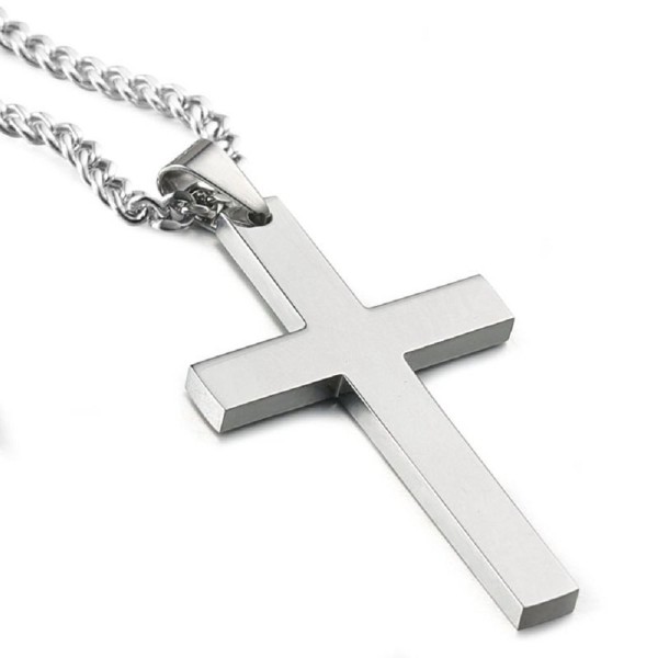 Azury Stainless Steel Cross Pendant Chain Necklace for Men Women Unisex- 22 Inches - CH1882WWK4N