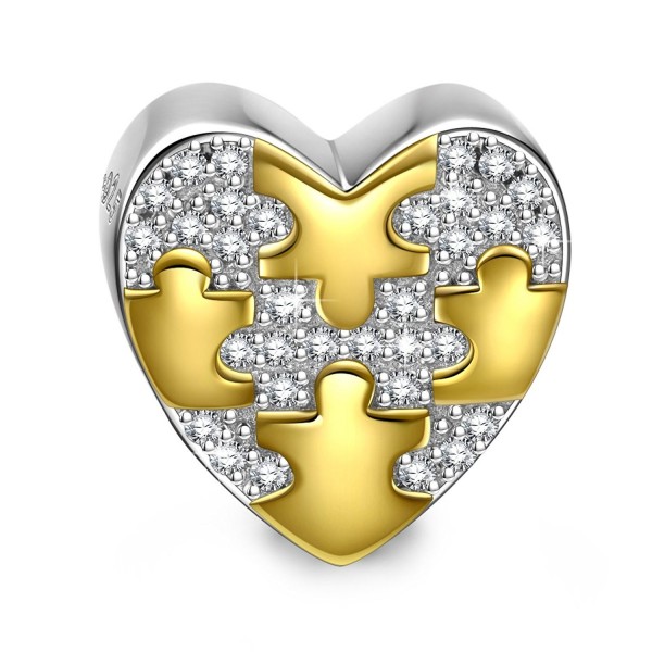 NinaQueen "Soulmate" 925 Sterling Silver Puzzle Pattern Heart Bead Charms - C217Z00W8ZL