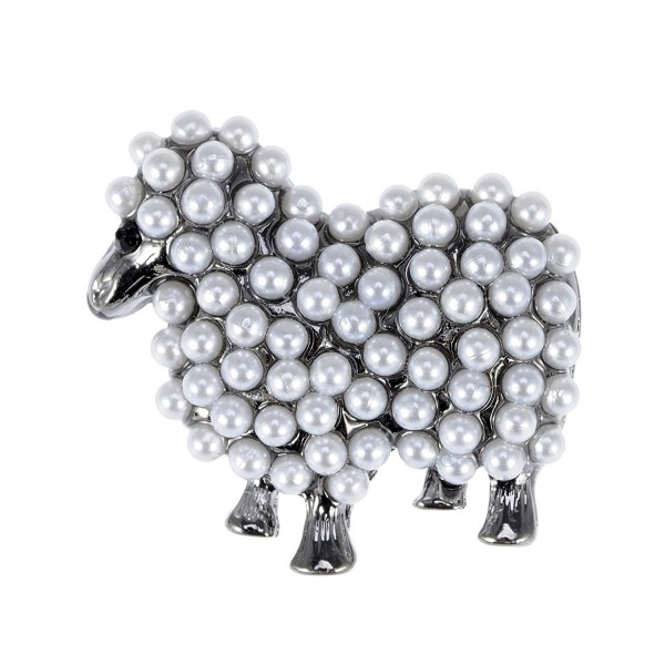 Alilang Gun Metal Tone Faux Pearl White Sheep Lamb Goat Brooch Pin - C1113T2EPFJ