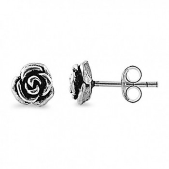 Sterling Silver Rose Flower Stud Earrings - 7mm - Plain - CU1107EL2K3