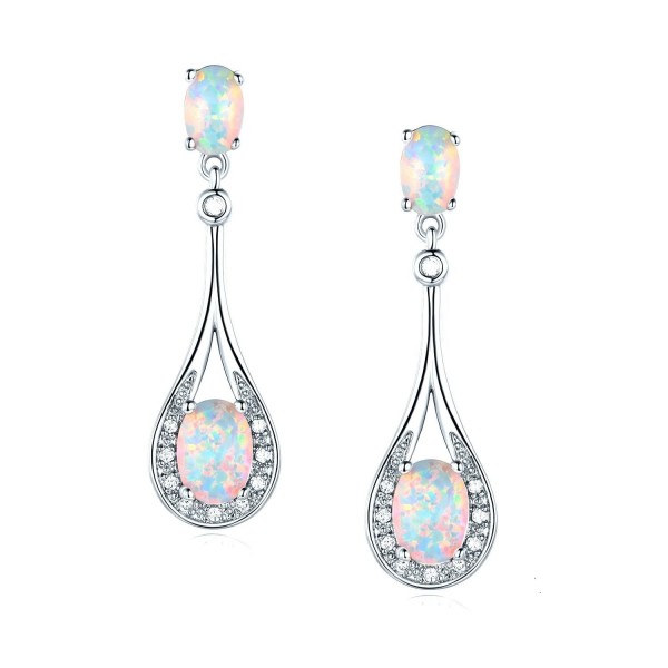 White Created Opal Drop Earring Classic Style for Women Girls Hypoallergenic - white-gold-plated - C7189I6NMNZ