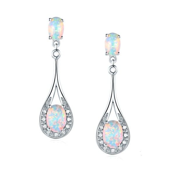 White Created Opal Drop Earring Classic Style for Women Girls ...