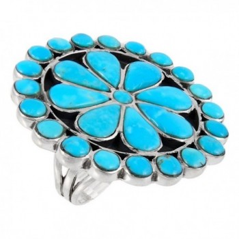 925 Sterling Silver & Genuine Turquoise Ring (Size 5 to 12) Statement Ring - CK11YP413DH