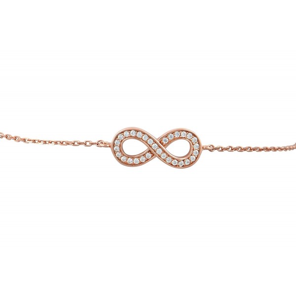 Sterling Silver Rose Gold Tone Infinity Bracelet with Simulated Diamonds - 7.5 inch - CS12O229N5V