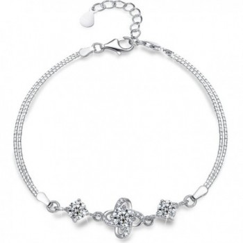 Sterling Silver Charm Bracelet-Four Leaf Clover with Presentski Diamond Charm Bracelet - White - CV185ZLGDXI