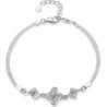 Sterling Silver Charm Bracelet-Four Leaf Clover with Presentski Diamond Charm Bracelet - White - CV185ZLGDXI