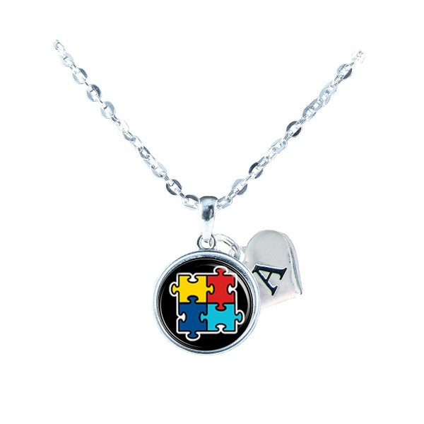Custom Autism Awareness Black Silver Necklace Jewelry Initial Family Charm Gift - CH12N1CIGNW