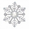 EleQueen Women's Silver-tone CZ White Simulated Pearl Winter Snowflake Bridal Brooch Pendant Clear - CF187I4LG42