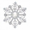 EleQueen Women's Silver-tone CZ White Simulated Pearl Winter Snowflake Bridal Brooch Pendant Clear - CF187I4LG42