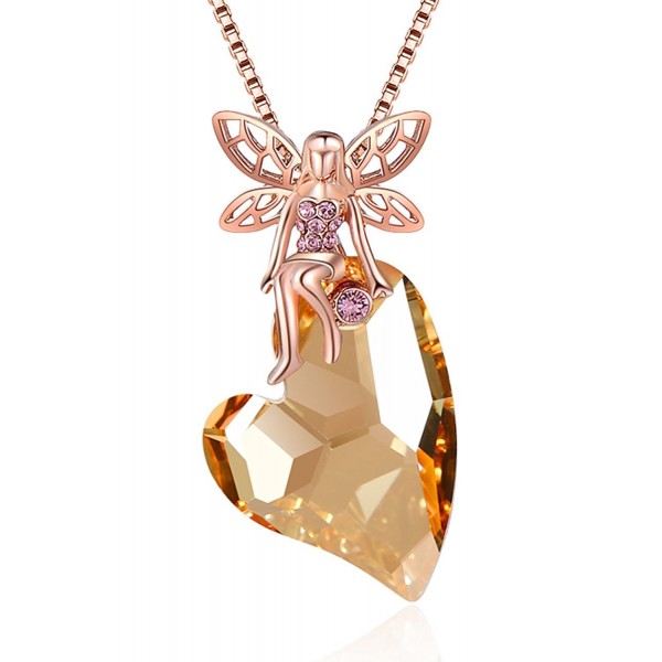 XZP Fairy on Heart Pendant Women Necklace Angel Princess Topaz Necklace gift with Swarovski Heart Crystal - CF180KMM652