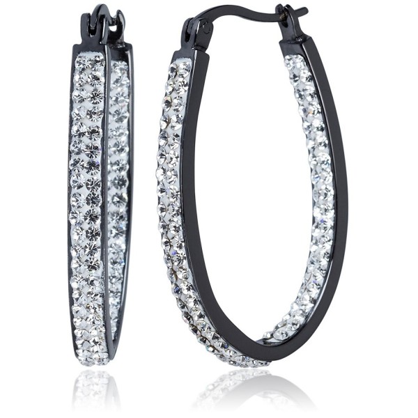 Carly Creations Women's Black Plated Genuine Crystal Hoop Earring - Clear - CG17Z4MXWI5