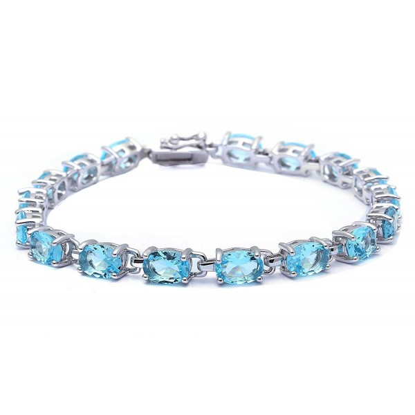 13.5CT Oval Cut Simulated Gemstone .925 Sterling Silver Bracelet 7.25" Long - Simulated Aquamarine - CK11RQIHHX9