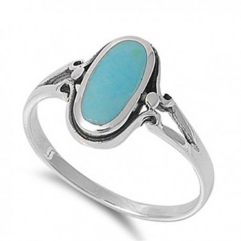 Sterling Silver Long Oval Ring - Simulated Turquoise - CP11GP3689Z
