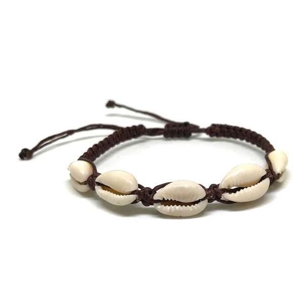 Cowrie Hawaiian Natural Shell Bead Bracelet Genuine Leather Stretch Chip Reggae Jamaican for Women - CN183YICUWQ