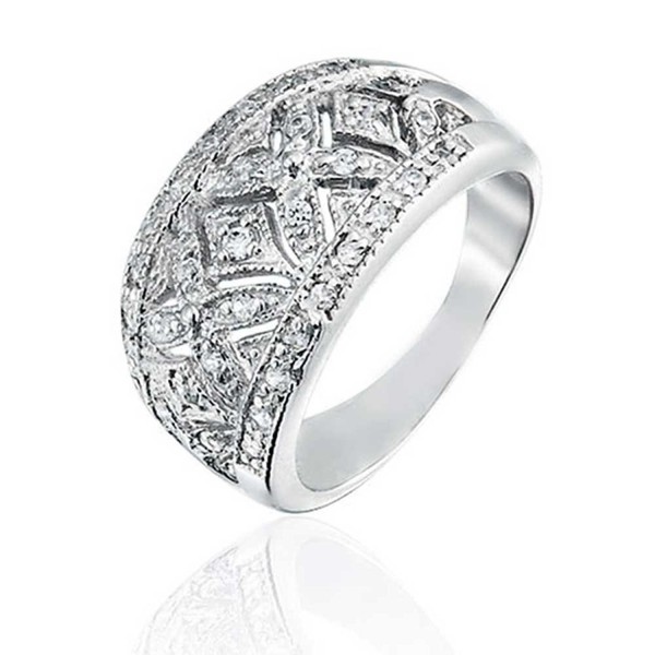 Bling Jewelry Pave CZ Vintage Style Hugs and Kisses Band Sterling Silver Ring - CO11C14VKL3