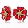 Carfeny Gold Plated Big Rose Flower Stud Earrings for Women and Girls Pierced Earrings Fashion Jewelry - Red - CW184WQM027