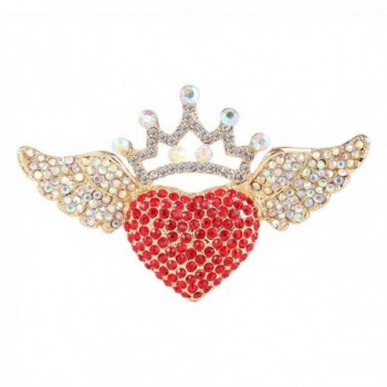 EVER FAITH Austrian Crystal Romantic Love Heart Angel Wing Crown Brooch - Red Gold-Tone - CR11BGDM3QV