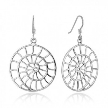 925 Sterling Silve Open Filigree Detailed Spiral Big Sea Shell Shape Round Dangle Hook Earrings 1.7" - CS12I6MS5FR