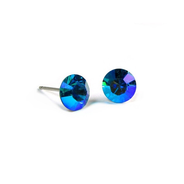 Aurore Borale and Aqua Diamond Cut Finest Austrian Crystal Stud Earrings- 7mm - CB1166IIJ9V