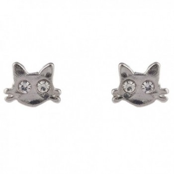 Lux Accessories Silver Tone Kitty Cat Whiskers Crystal Rhinestone Stud Earring - C3183WX7SEG