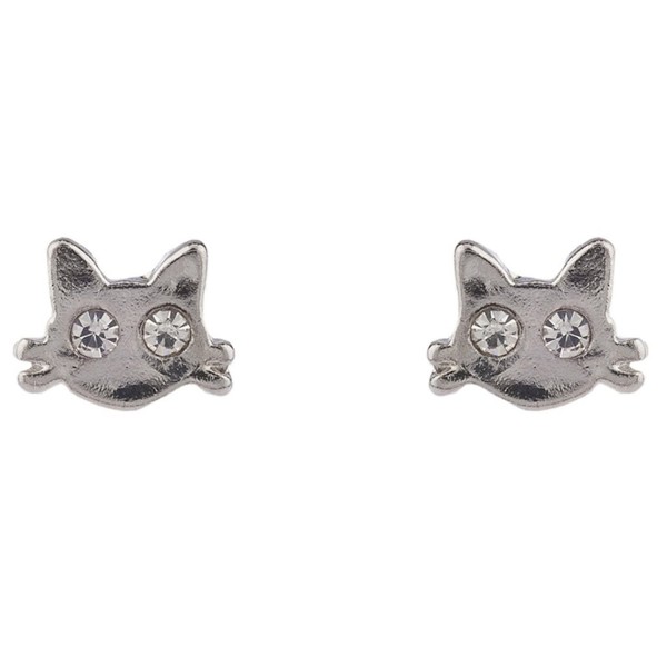 Lux Accessories Silver Tone Kitty Cat Whiskers Crystal Rhinestone Stud Earring - C3183WX7SEG