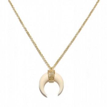 Half Moon Crescent Pendant Necklace Mini Double Horn Pave CZ Real Genuine White Bone Handmade in Bali - C4182GMSL2Y