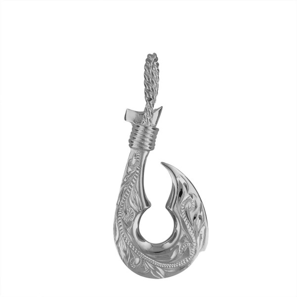 Sterling Silver Hand Engraved Reversible Hawaiian Fish Hook Pendant - CR114JH9H7J