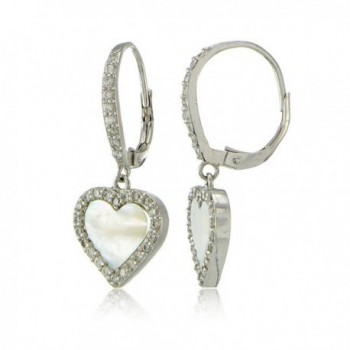 Sterling Silver Mother of Pearl and Cubic Zirconia Heart Dangle Leverback Earrings - CU17Y0AZ0AC