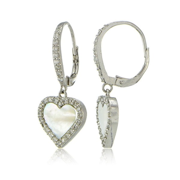 Sterling Silver Mother of Pearl and Cubic Zirconia Heart Dangle Leverback Earrings - CU17Y0AZ0AC