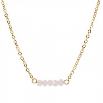 Befettly Mini Gemstone Bar Necklace Delicate Crystal Bead Bar Minimal Delicate Handmade 14k Gold Fill - Pink Opal - CZ186GRC983