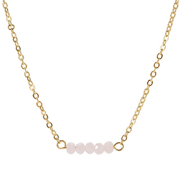 Befettly Mini Gemstone Bar Necklace Delicate Crystal Bead Bar Minimal Delicate Handmade 14k Gold Fill - Pink Opal - CZ186GRC983