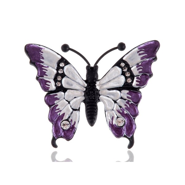 Alilang Multicolored Rhinestone Enamel Paint Butterfly Insect Wings Brooch Pin - Purple - CE1143SR703