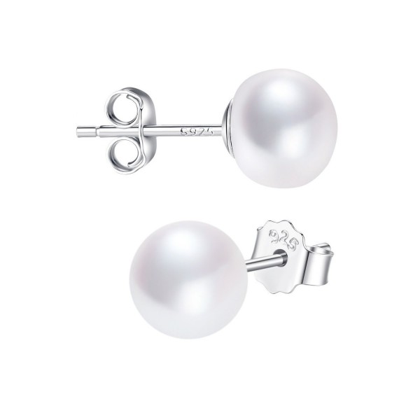 Pearl Earrings Sterling Silver 8-13mm Freshwater Cultured Button Pearl Stud for Women AAA Quality - CU186GSACSW