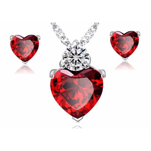 Ruby Heart Earrings and Necklace Jewelry Set - CT12N79V13L