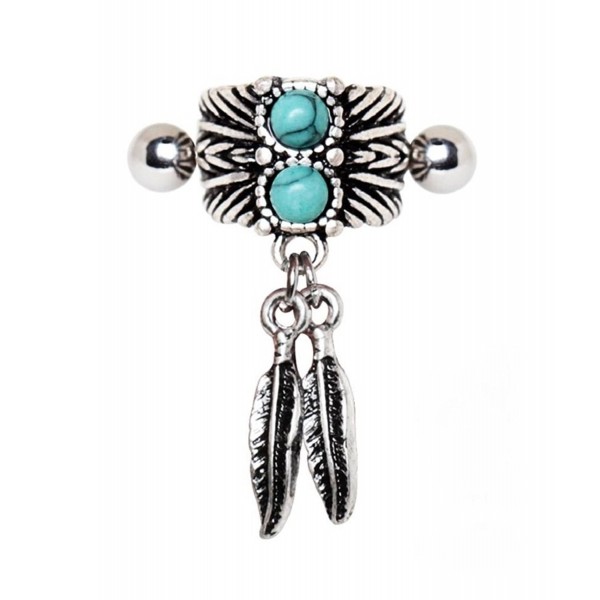 Turquoise & Feather Cartilage Cuff Earring (Sold by Piece) - CE1852TML0K