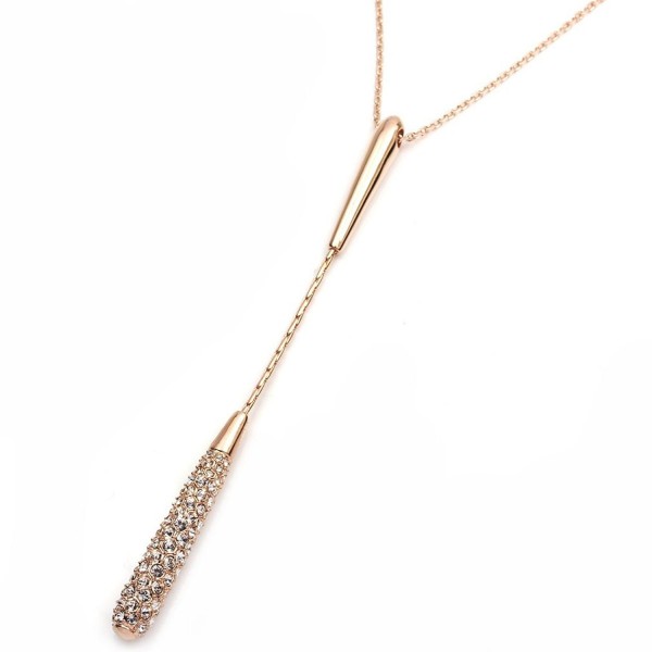 FC JORY Rose Gold GP Women Girl CZ Crystal Pendant Chain Long Drop Stick Y Necklace T12 - CW11LCHBHOP