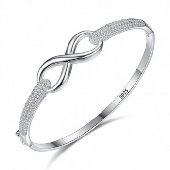 EleQueen 925 Sterling Silver Cubic Zirconia Hollow Filigree Infinity Figure 8 Bridal Bangle Bracelet Clear - C1182L9K58S