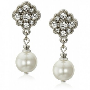 1928 Jewelry Simulated Pearl and Crystal Drop Earrings - silver - C4113R7ZGDB