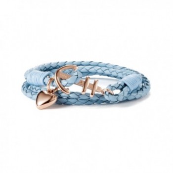 VICTORIA HYDE Womens Mens Anchor Heart Love Bracelet Nautical Marine Braid Wrap Weave Knit Leather - Light Blue - C3188Q8C6X6