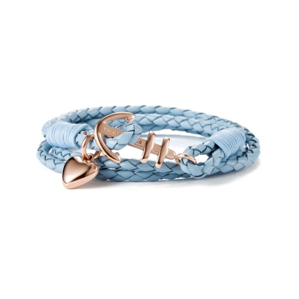 VICTORIA HYDE Womens Mens Anchor Heart Love Bracelet Nautical Marine Braid Wrap Weave Knit Leather - Light Blue - C3188Q8C6X6