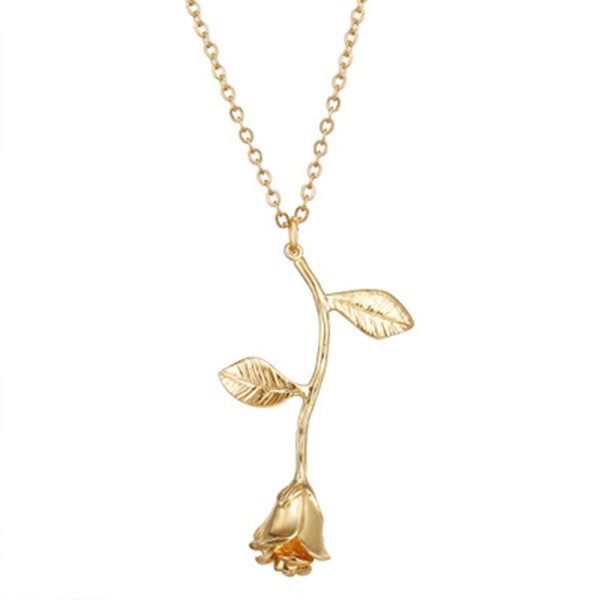 Cyntan Rose Flower Pendent Necklaces For Women Gold Tone Metal Chain - Style 1 - CK189WTD2HH