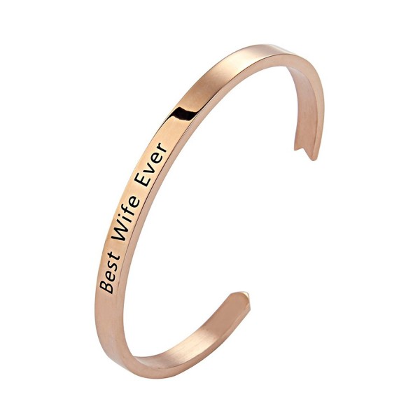 Meibai Best Wife Ever Womens Stainless Steel Arrow Cuff Bangle Bracelet Gift for Her - Rose Gold - C3182KE08QS