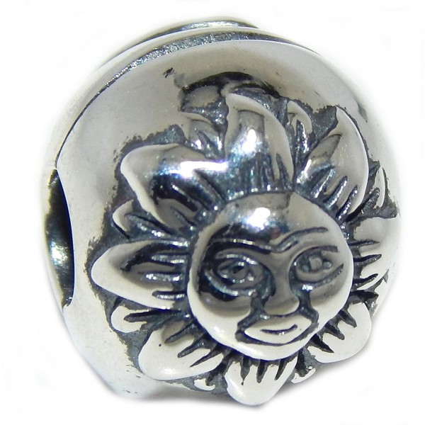 Solid 925 Sterling Silver "Ball with the Sun and the Moon" Clip Lock Charm Bead - C712NW12F78