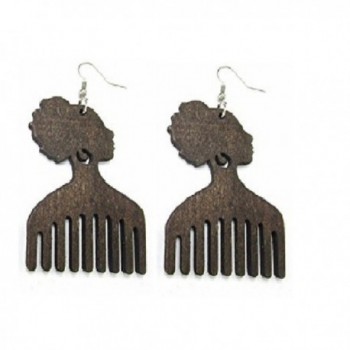 Afro Pick Wood Drop Earings - Dark Brown - C912OBPF1XZ