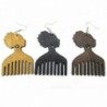 Afro Pick Wood Earrings Brown