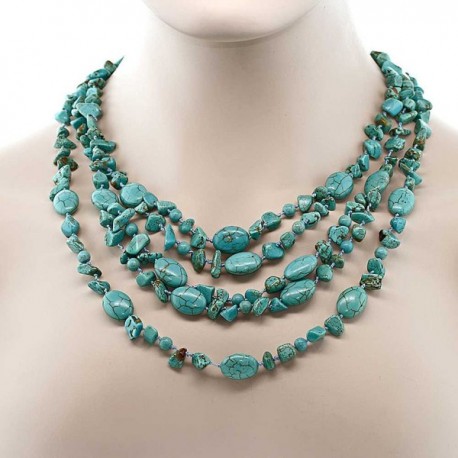 20 Inch Stunning 3 Strands Green Simulated Turquoise Necklace with ...