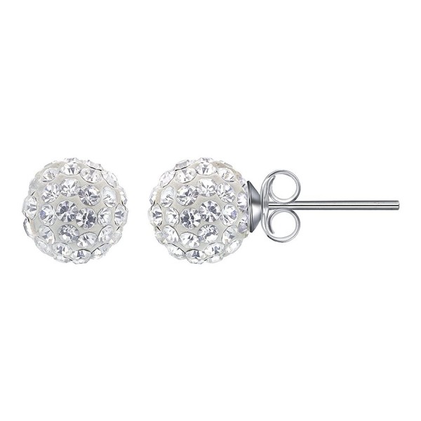 Gem Avenue 925 Sterling Silver 8mm Round Clear Crystal Ball Post Back Stud Earrings - CH115VMQ7ZB