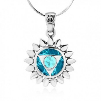 925 Sterling Silver Blue Glass Vishuddha Throat Chakra Healing Pendant Necklace- 18 inches - CR11O1WV49B